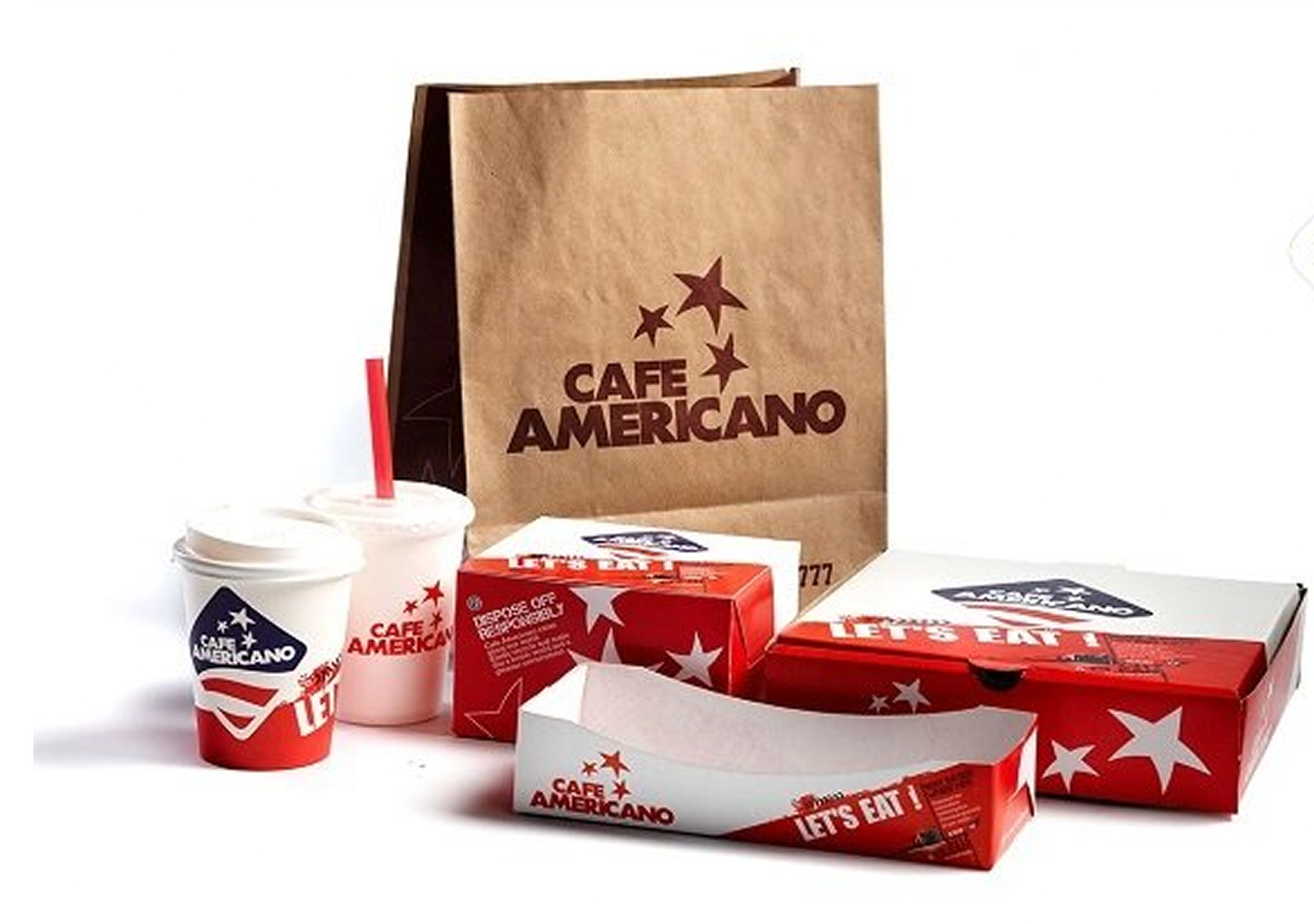 Cafe Americano brand identity — logo applications and brand touchpoints by OH! Design Studio