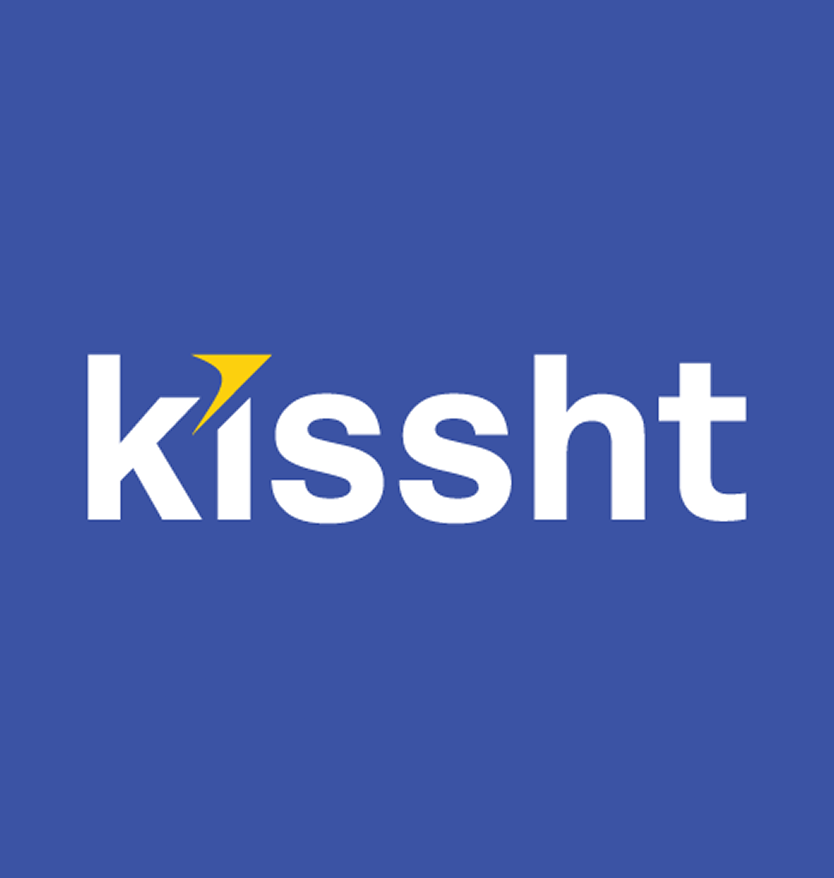 Kissht logo on brand blue — fintech brand identity design by OH! Design Studio