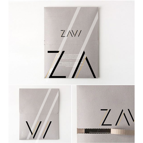 Zavi brand identity — stationery and envelope applications