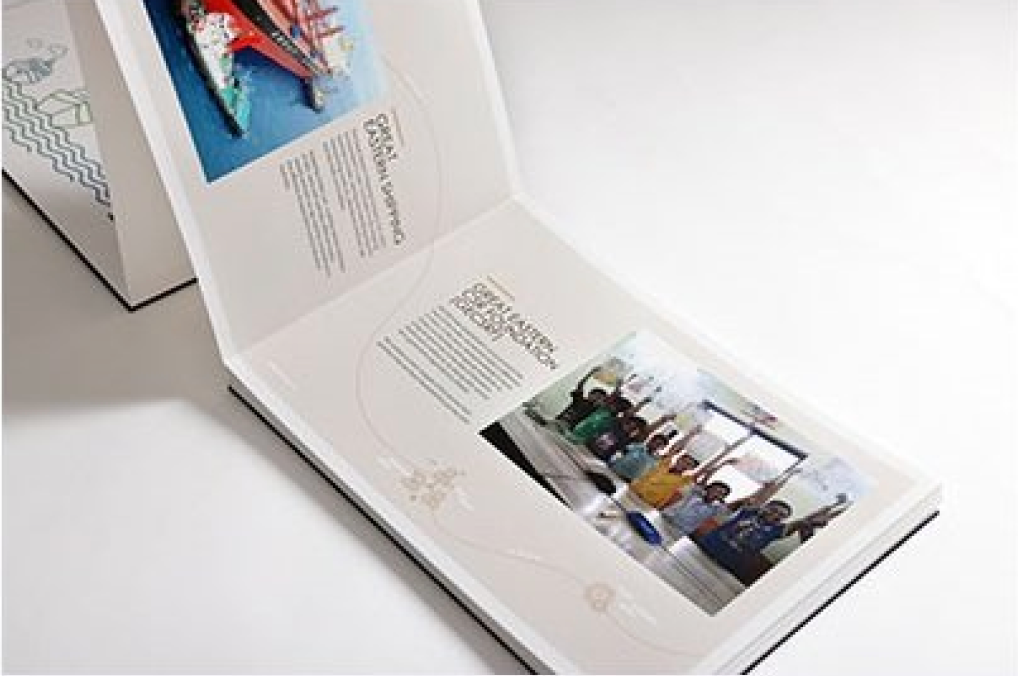 CSR brochure interior — shipping and social impact