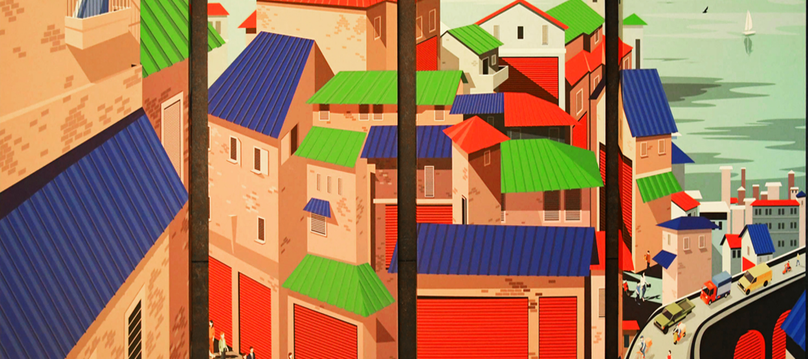 Environmental and space branding — colourful coastal illustration