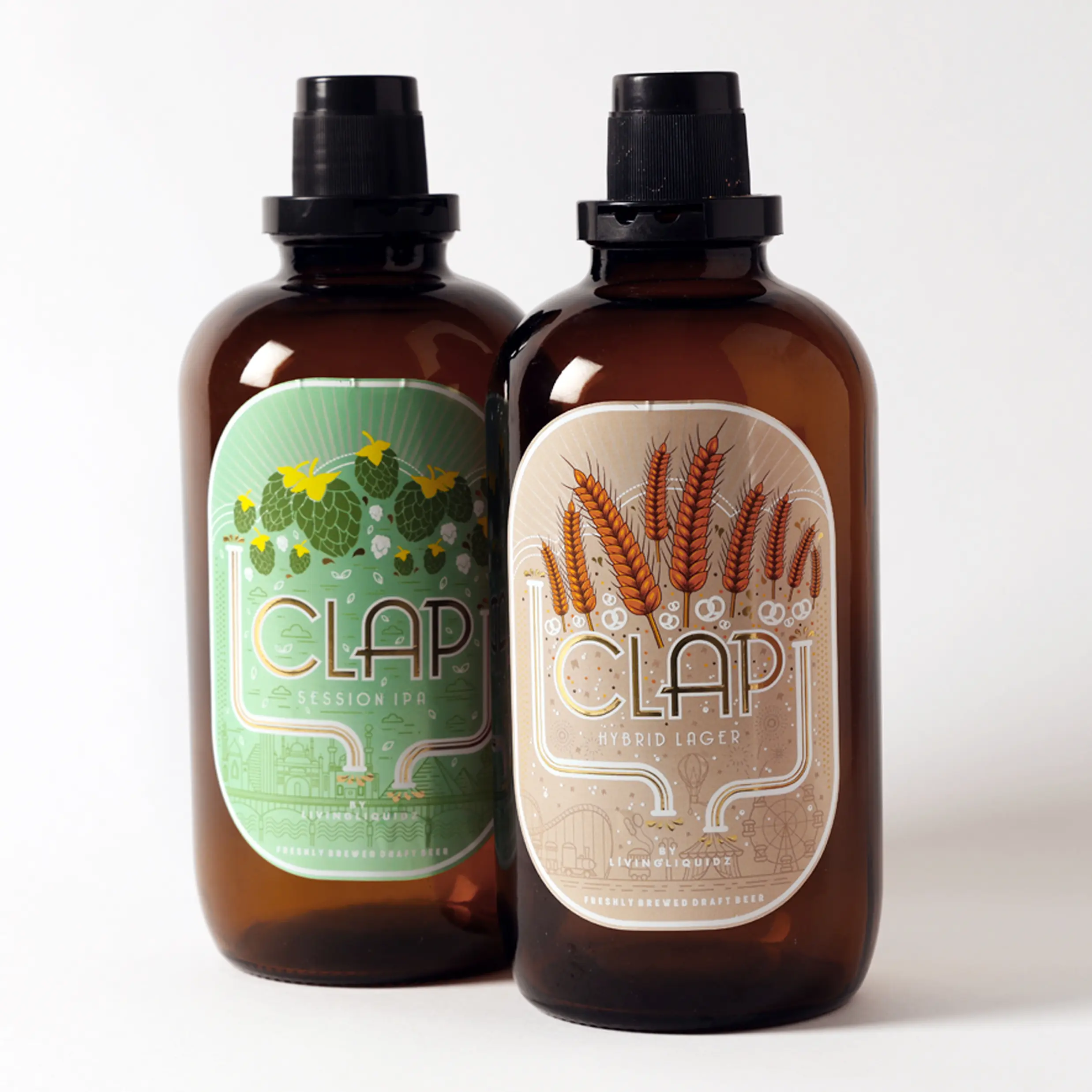 CLAP craft beer bottle packaging — Session IPA and Hybrid Lager