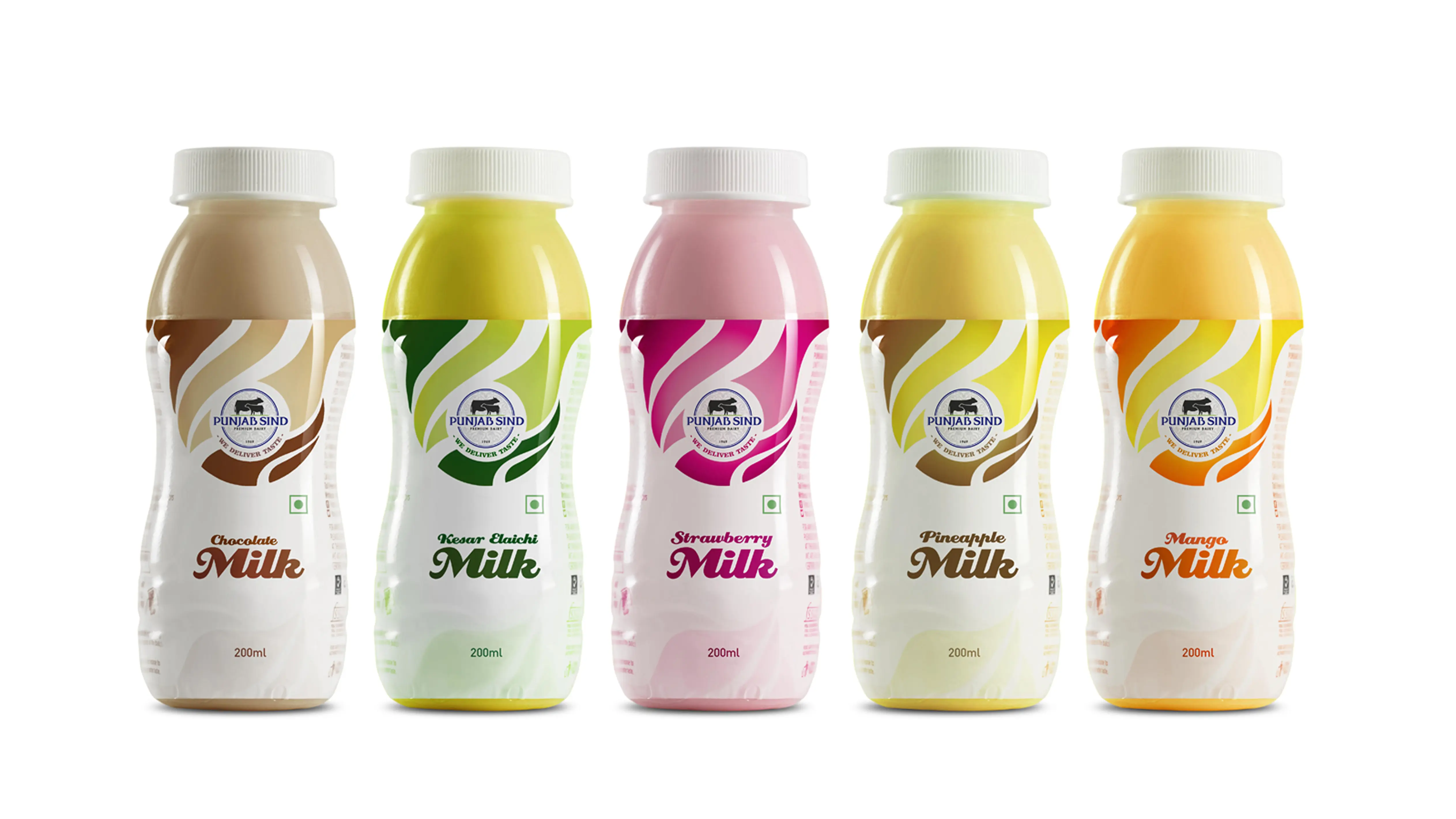 Punjab Sind Premium Dairy flavored milk bottle packaging lineup