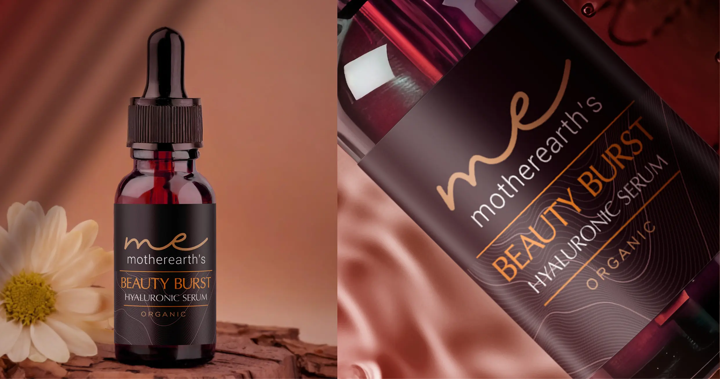 Mother Earth skincare packaging — Beauty Burst dropper bottle