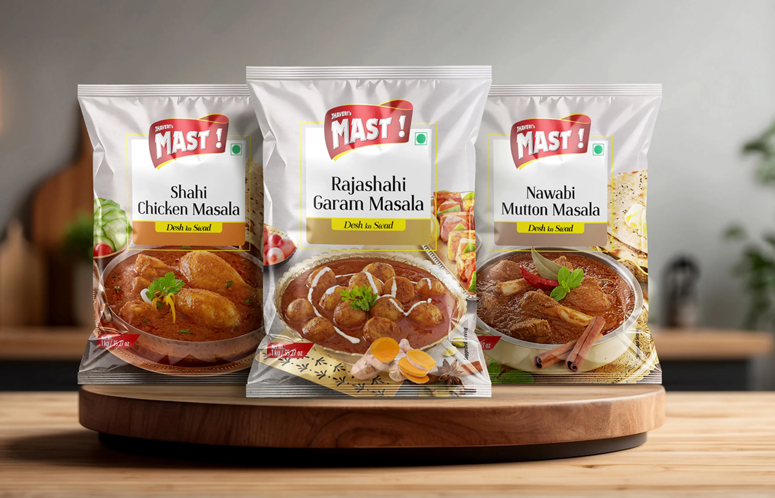 Mast Masala spice range — Shahi Chicken, Rajashahi Garam, and Nawabi Mutton masala